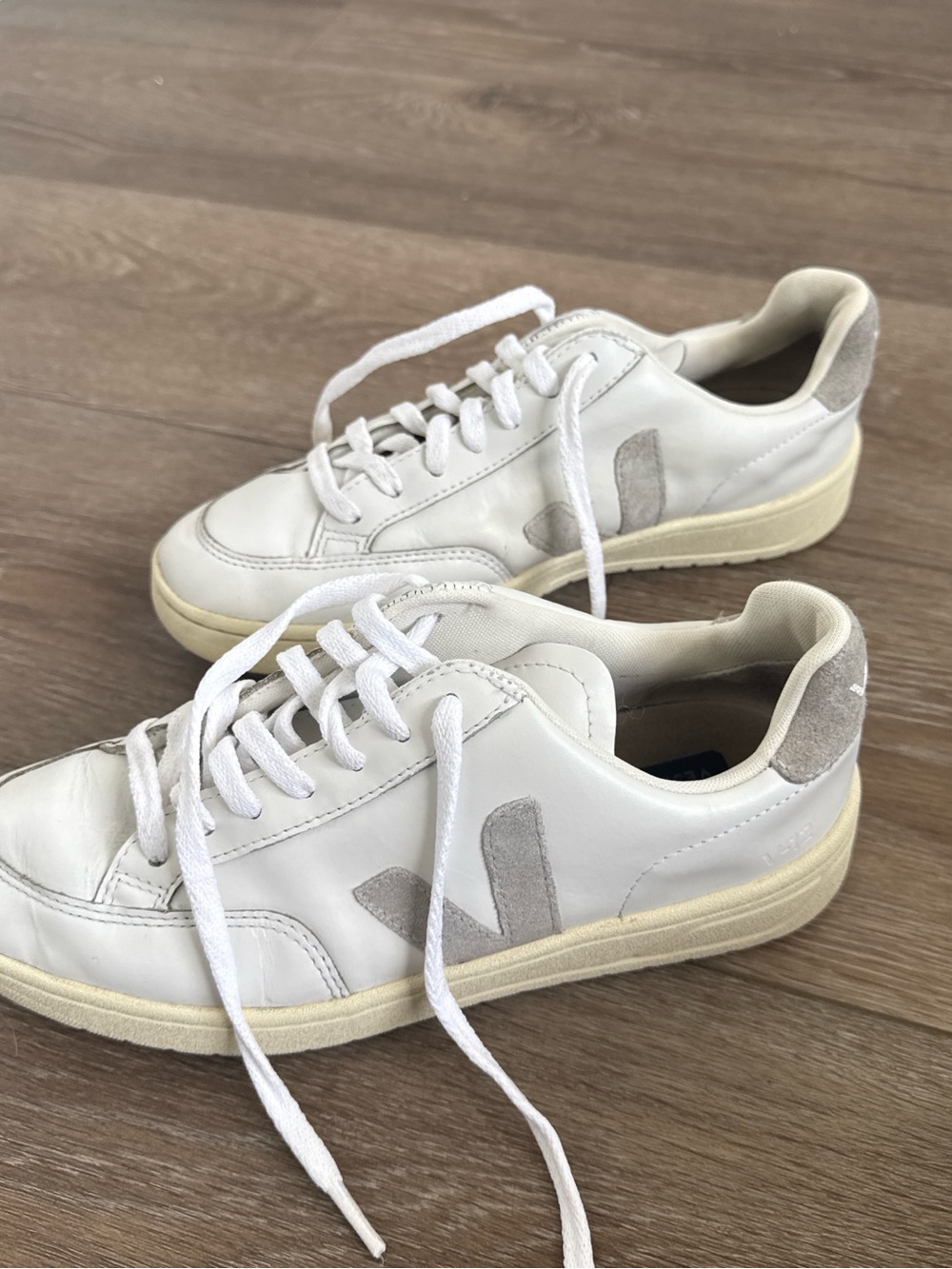 Veja White Leather Sneakers with Light Gray Suede Accents